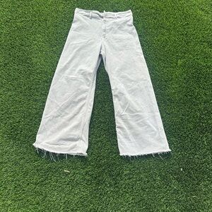 Zara Cream Relaxed Fit Jeans with Frayed Hem
